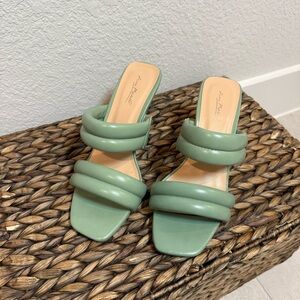 Anne Michelle Sage Green Double Strap Heels